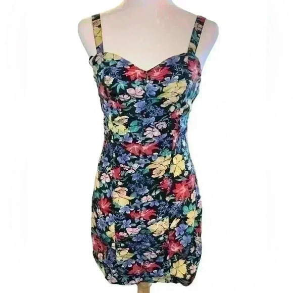 ASOS Multicolor Floral Design Mini  Dress Sweetheart Neckline ruched Back Size 4 - Picture 1 of 5